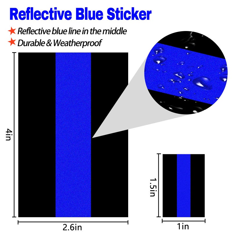 Creatrill Reflective Police Thin Blue Line Bumper Decals (2 Pack, 4" x 2.6") & License Plate Vinyl Stickers (4 Pack, 1.5" x 1") Bundles Compatible with Cars & Trucks, Window, Honoring Police Law Enforcement - Image 2